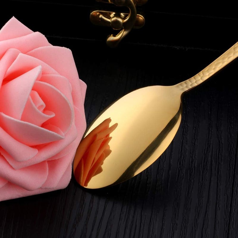 Bisda 5Piece Gold Silverware Flatware Set Service for 1 Stainless Steel Cutlery Set Include Dinner Knife Table Fork Table Spoon Salad Fork Tea Spoon for Wedding Dishwasher Safe  - Image 5
