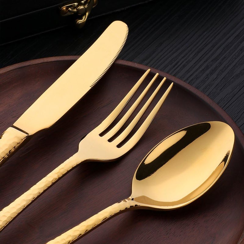 Bisda 5Piece Gold Silverware Flatware Set Service for 1 Stainless Steel Cutlery Set Include Dinner Knife Table Fork Table Spoon Salad Fork Tea Spoon for Wedding Dishwasher Safe  - Image 3