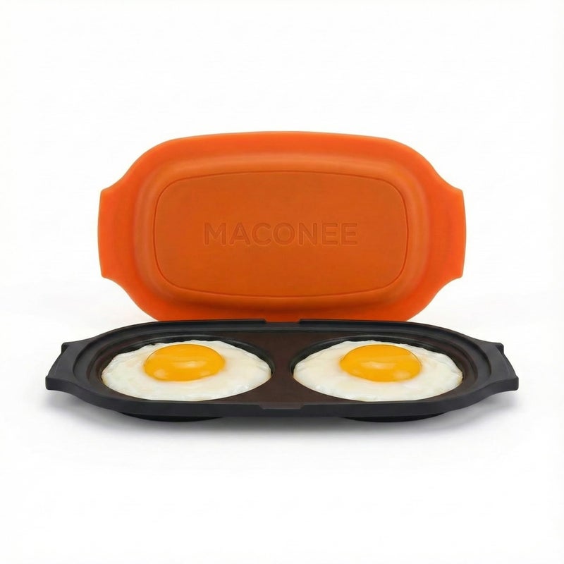 MACONEE Microwave Egg Fryer | Cooker & Poacher for Breakfast Sandwiches | Maker for 2 Eggs | Dishwasher-Safe & BPA-free