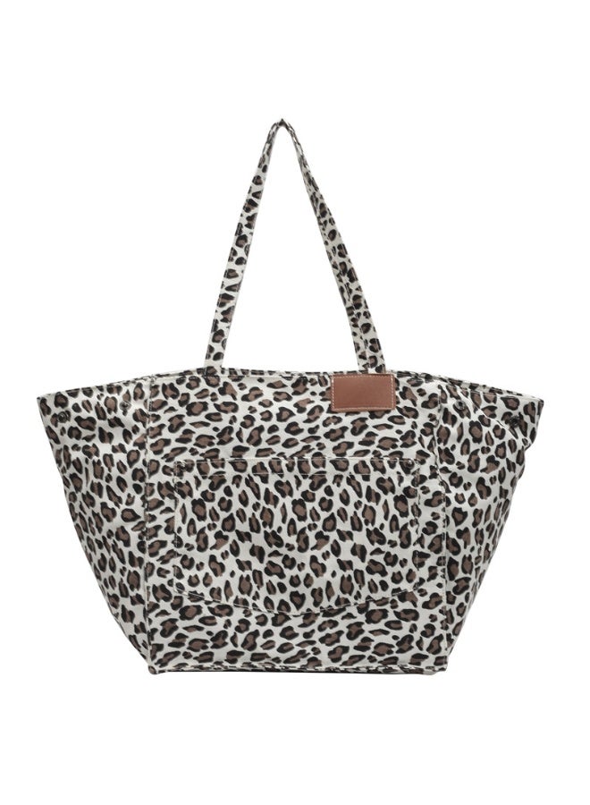 كيفية حقيبة توت نسائية جديدة، على الطراز الكوري، حقيبة يد كبيرة السعة بطبعة جلد النمر، حقيبة كتف عصرية أنيقة للتنقل تحت الإبط - Image 1