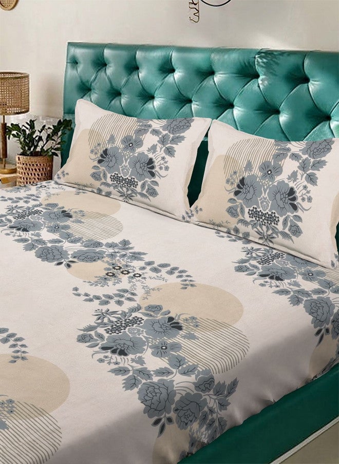 Arrabi Off White & Grey Floral 350 TC King Bedsheet with 2 Pillow Covers - Image 3