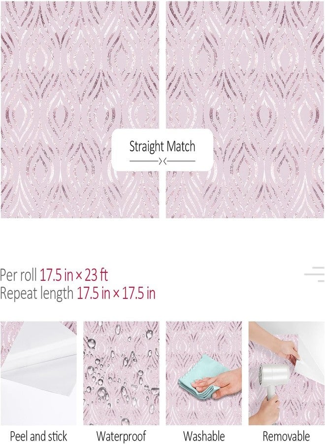 ReWallpaper ورق حائط هندسي وردي من ReWallpaper مقاس 17.5 بوصة × 23 قدمًا، قابل للإزالة واللصق، ورق حائط وردي خدود وردي للخزائن، ورق حائط بنمط ماسي عتيق قابل للتقشير واللصق لغرفة النوم وبطانة أدراج الحمام - Image 5