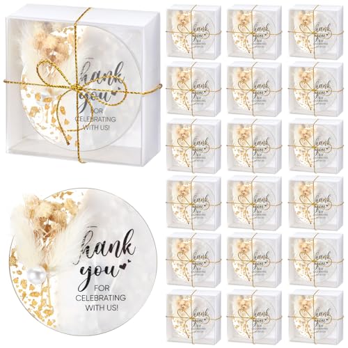 Coume 50 Pcs Wedding Favors for Guest Bulk Crystal Resin Fridge Magnet Handmade Souvenirs Gifts with Dry Flowers Thank You Text for Wedding Engagement Baby Bridal Shower - Image 1