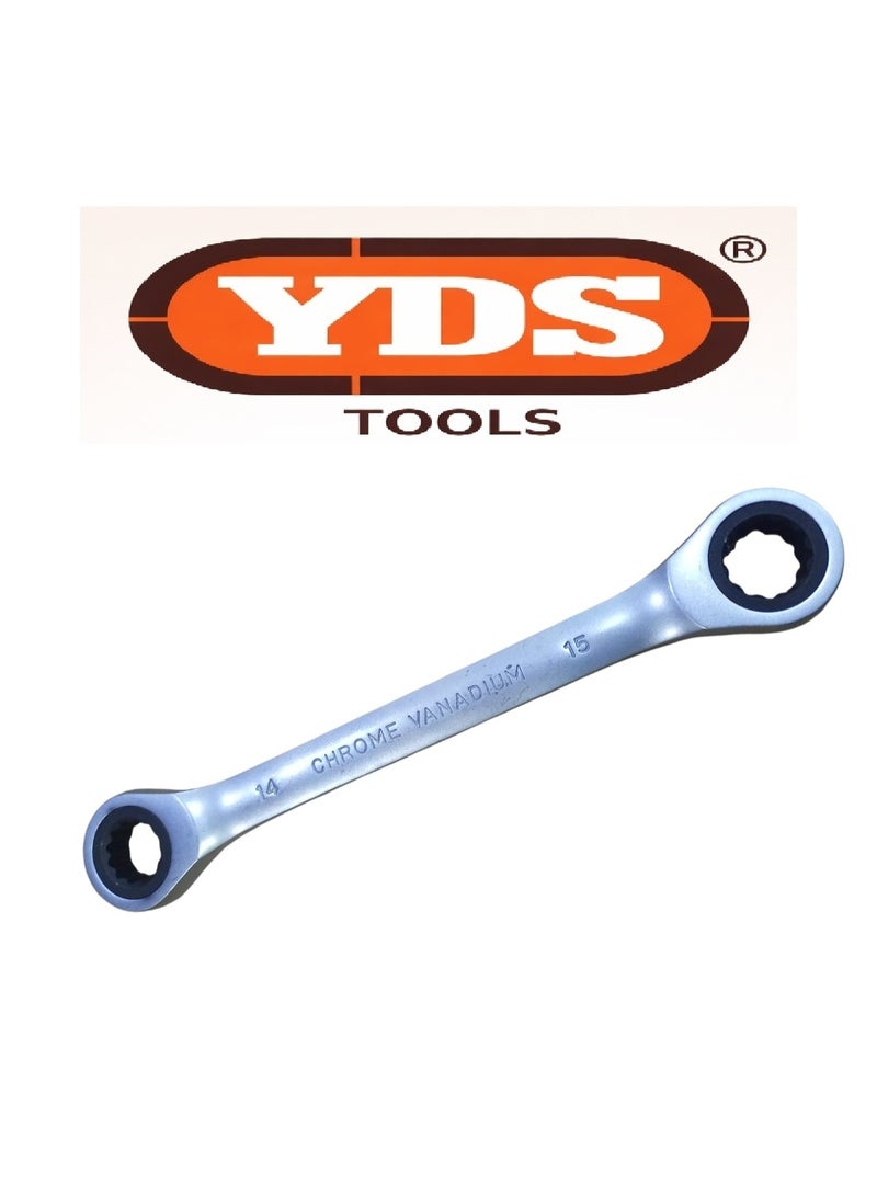 YDS Double Ratcheting Box Wrench 14×15 mm – Chrome Vanadium – Model 10006114 – 155g per Piece - Image 1
