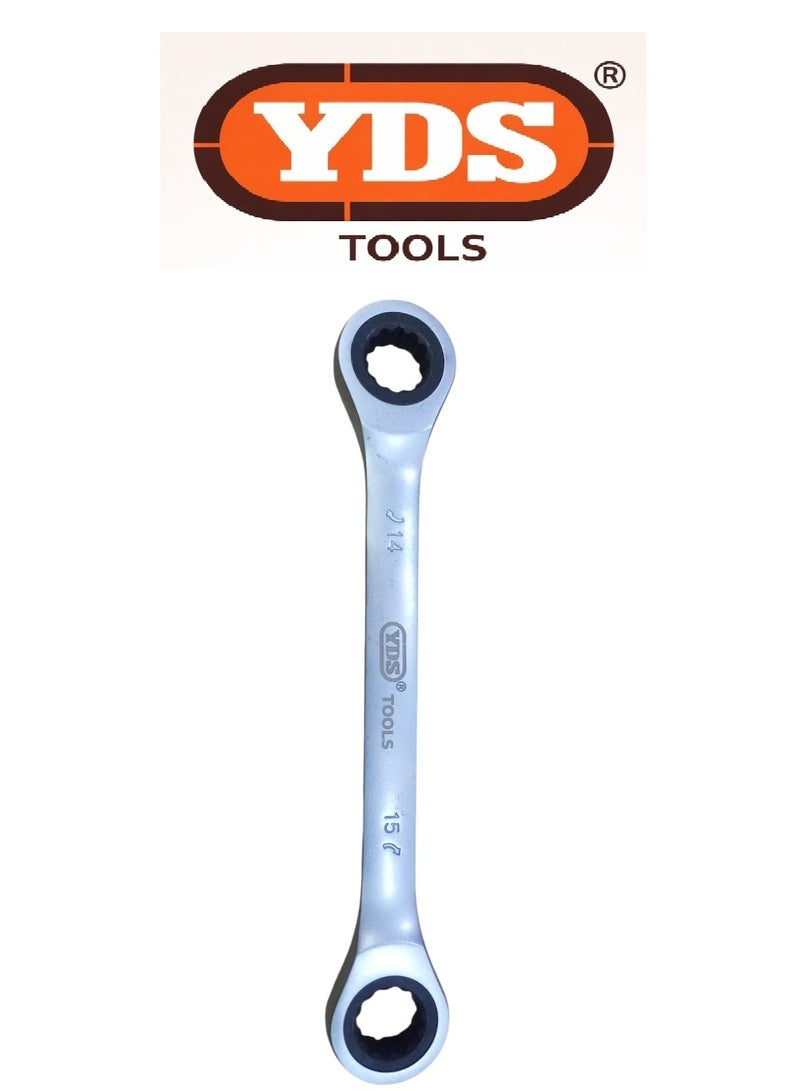 YDS Double Ratcheting Box Wrench 14×15 mm – Chrome Vanadium – Model 10006114 – 155g per Piece - Image 3