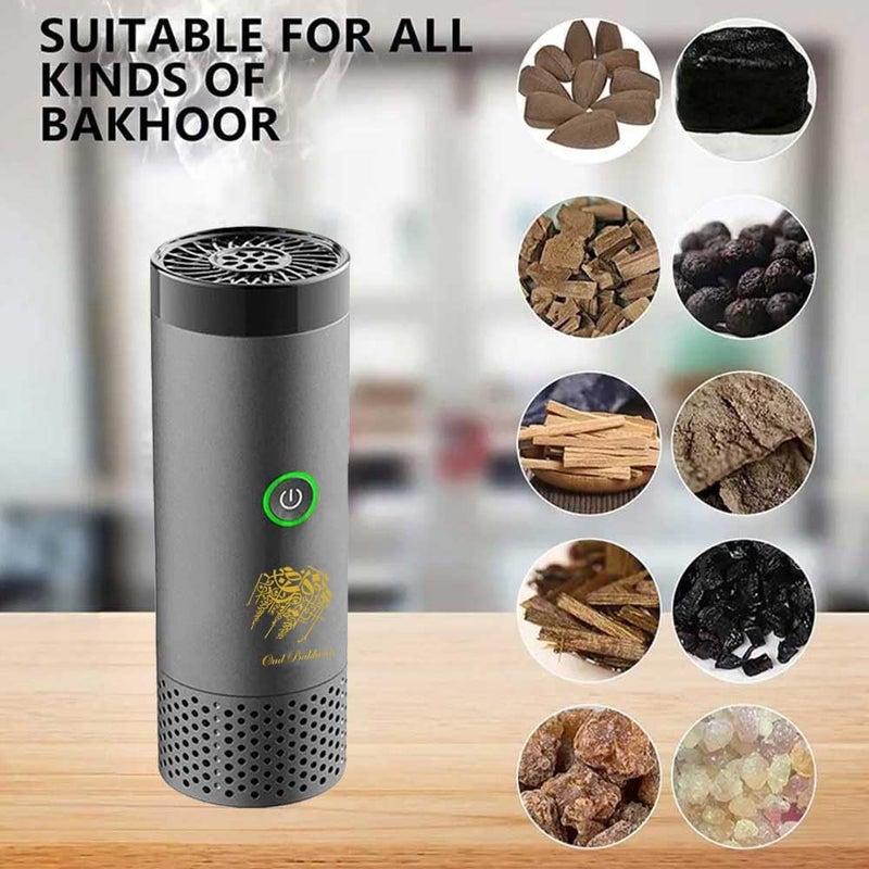 New Comb Bakhoor Incense Burner, USB Rechargeable Bukhoor Burner, Electric Oud Incense Holders, Portable Aromatherapy Device for Home Office & Car (Grey) - Image 2