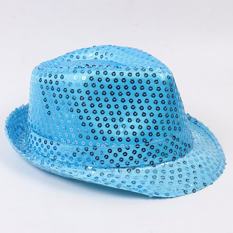 Magic Performance Top Hat for Adults and Kids Sparkling Silver Jazz Cap Sequin Sky Blue Adult 58cm