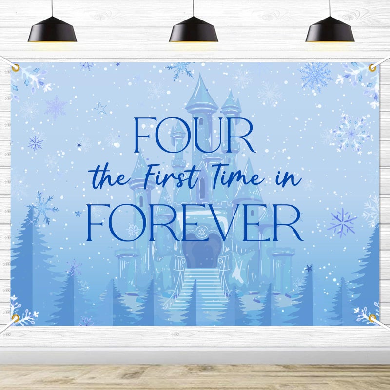 Ramciyo Frozen Four The First Time in Forever Birthday Backdrop Frozen 4th Birthday Party Decorations Kids 4th Birthday Party Photo Background, 7 * 5Ft - Image 1