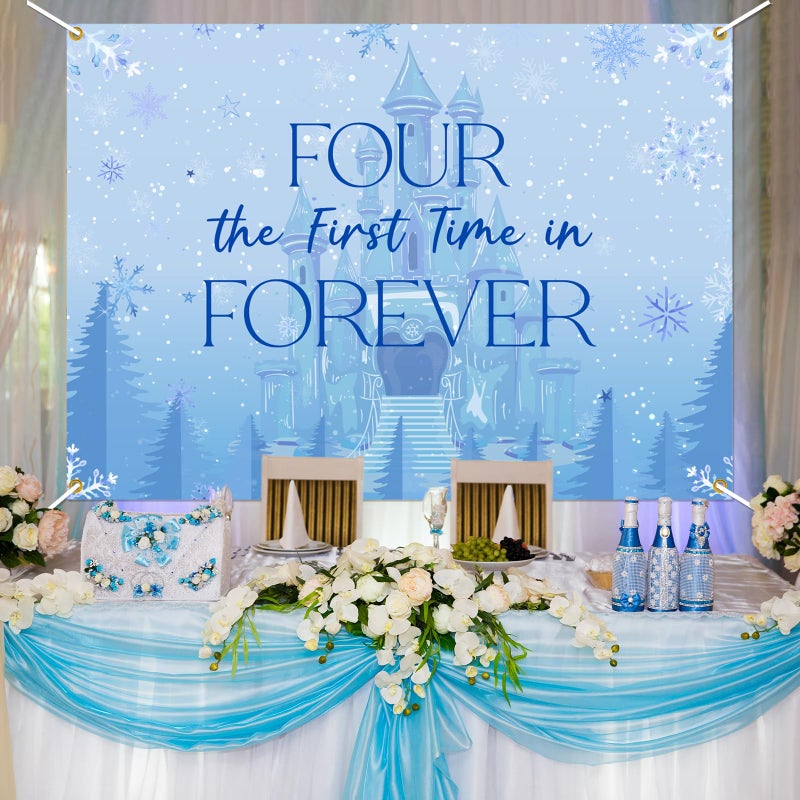 Ramciyo Frozen Four The First Time in Forever Birthday Backdrop Frozen 4th Birthday Party Decorations Kids 4th Birthday Party Photo Background, 7 * 5Ft - Image 4