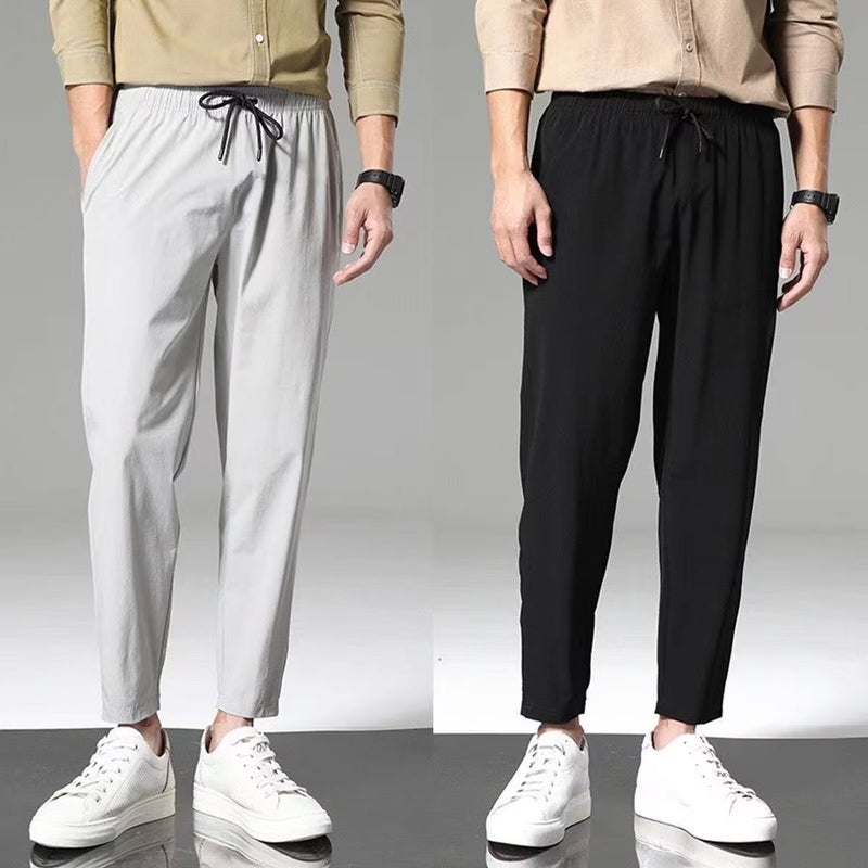 Thin Summer Ice Silk Pants Mens Summer Breathable Loose Simple Straight Casual Pants Mens Sports Cropped Pants Mens Green - Image 4