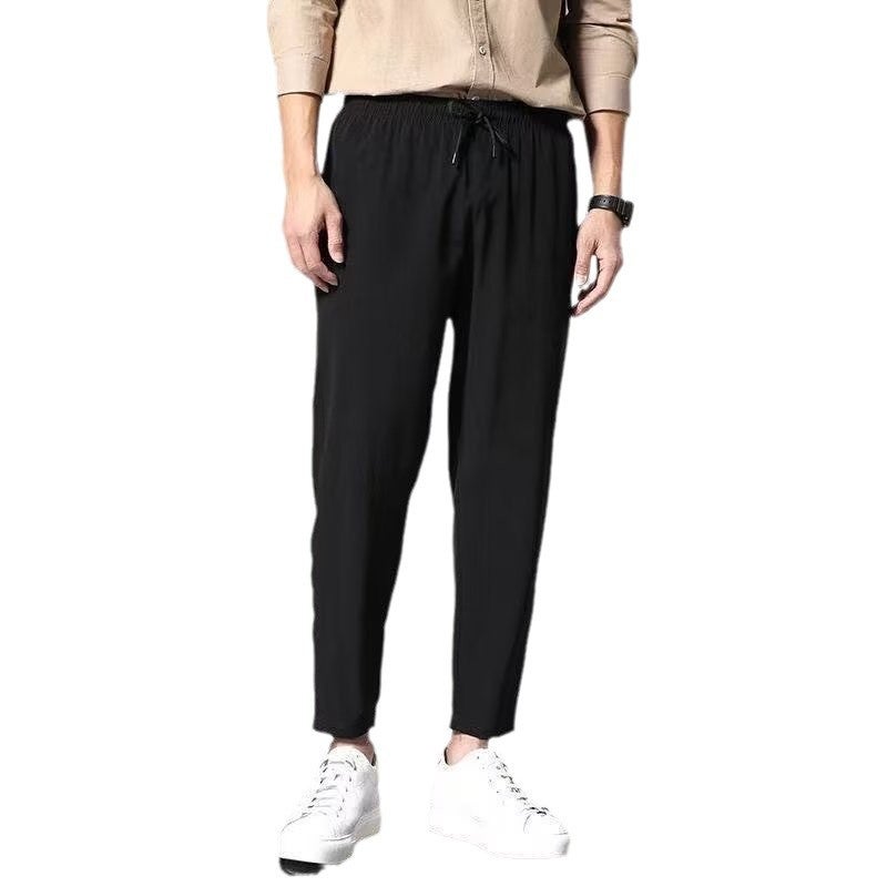 Thin Summer Ice Silk Pants Mens Summer Breathable Loose Simple Straight Casual Pants Mens Sports Cropped Pants Mens Green - Image 5