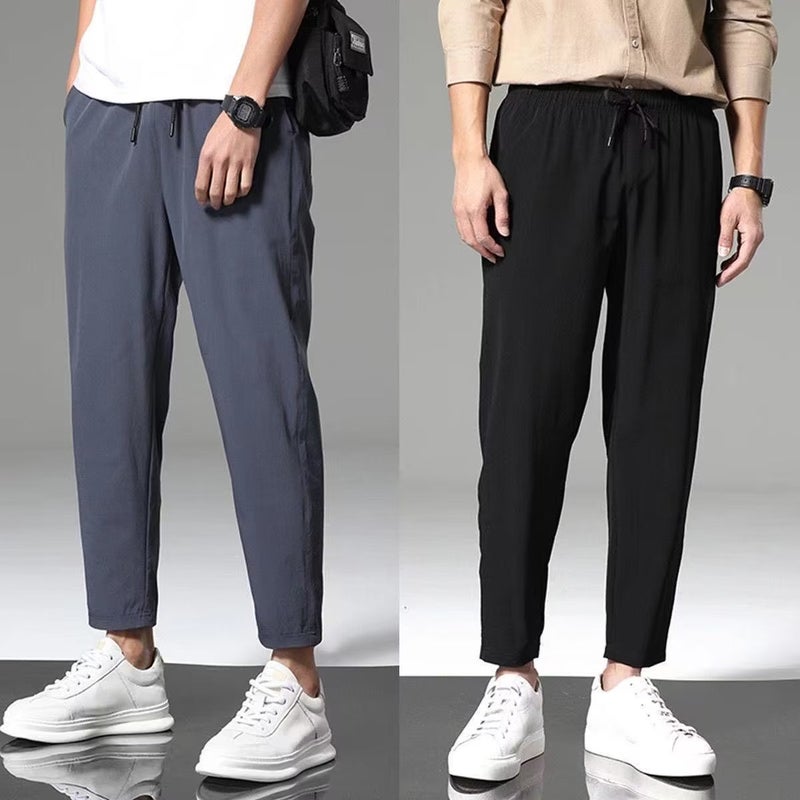 Thin Summer Ice Silk Pants Mens Summer Breathable Loose Simple Straight Casual Pants Mens Sports Cropped Pants Mens Green - Image 3