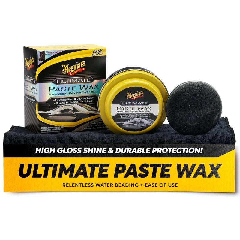 Meguiar's Ultimate Paste Wax, Premium Car Wax for a Deep Gloss with Lasting Protection, Easy to Apply and Remove, Clear Coat Safe, Microfiber Towel and Applicator Included, 8 Oz Paste - Image 1