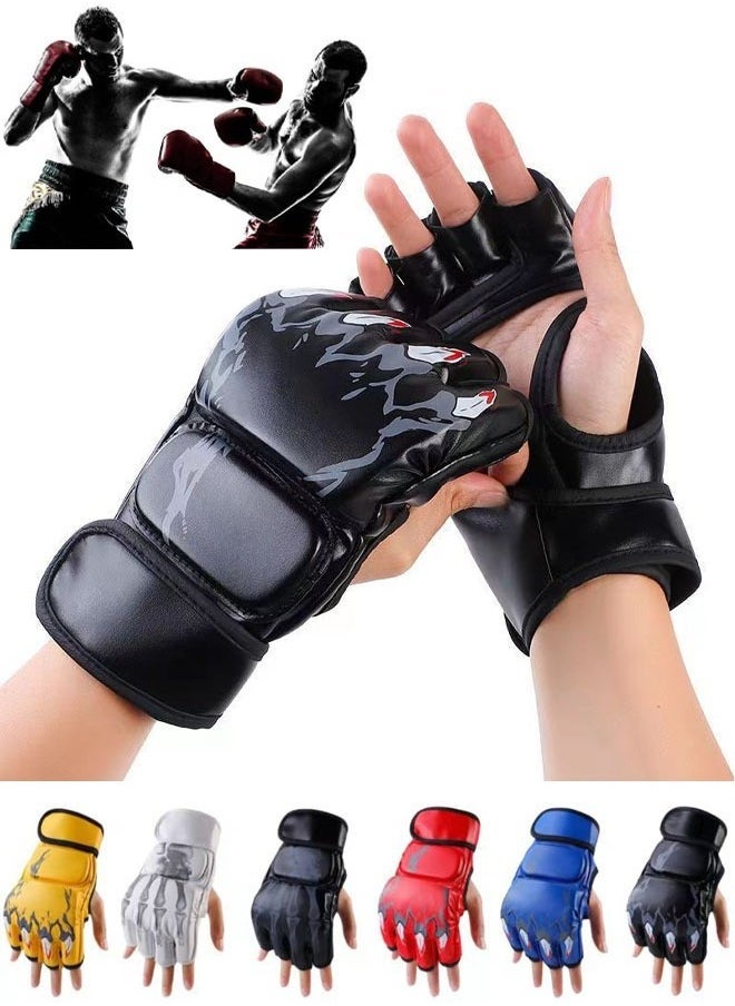 PYC MMA Gloves for Adult, Half Finger Boxing Gloves with Open Palm and Widened Velcro, PU Leather Training Gloves for Sanda, Kickboxing, Punching Bag, Muay Thai, Combat Sports.  - Image 1