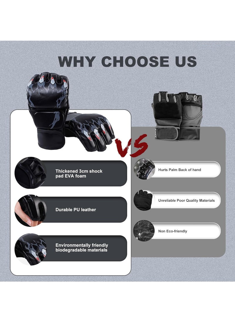 PYC MMA Gloves for Adult, Half Finger Boxing Gloves with Open Palm and Widened Velcro, PU Leather Training Gloves for Sanda, Kickboxing, Punching Bag, Muay Thai, Combat Sports.  - Image 5