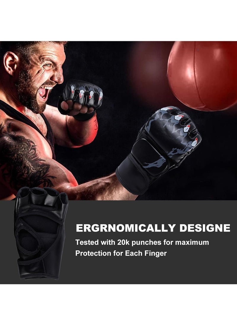 PYC MMA Gloves for Adult, Half Finger Boxing Gloves with Open Palm and Widened Velcro, PU Leather Training Gloves for Sanda, Kickboxing, Punching Bag, Muay Thai, Combat Sports.  - Image 4