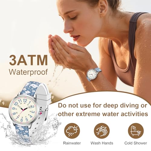 Asan Ge Blue White Women's Silicone Watch, Large Dial Fashionable Waterproof Wrist Watch, Easy to Read, Multiple Colors Available, Suitable for Casual Outdoors - Image 4
