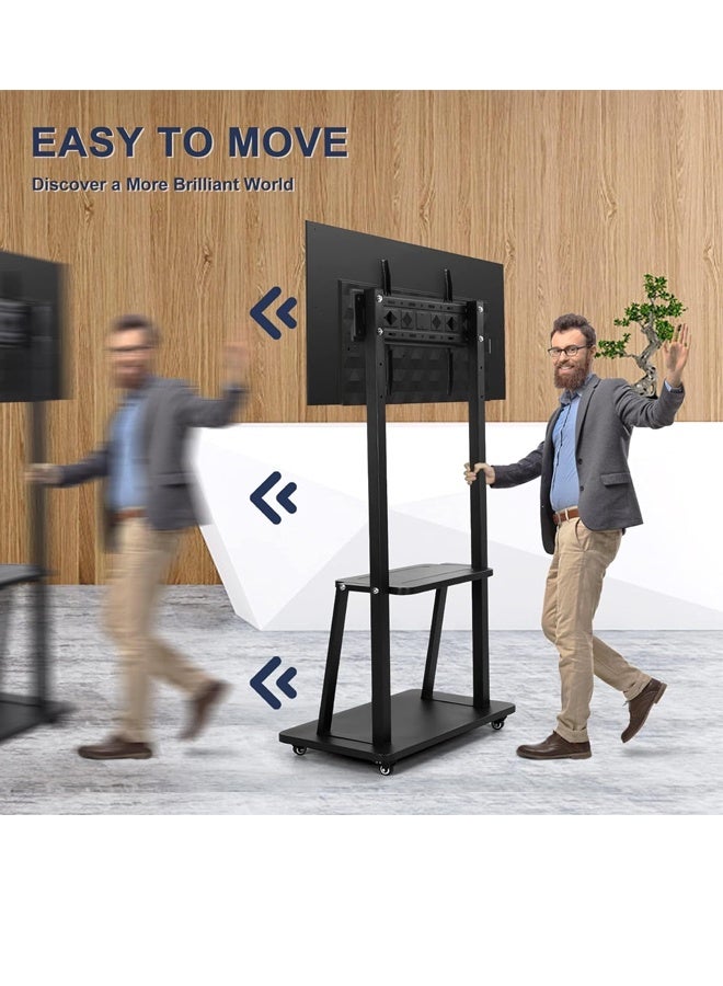 عربة حامل تلفزيون متنقلة شديدة التحمل مزودة بعجلات، ارتفاع قابل للتعديل للوحات الذكية وشاشات LCD/LED/OLED من 32 إلى 75 بوصة، سعة 220 رطلاً، حامل متحرك محمول مع رف تخزين (أسود) - Image 5