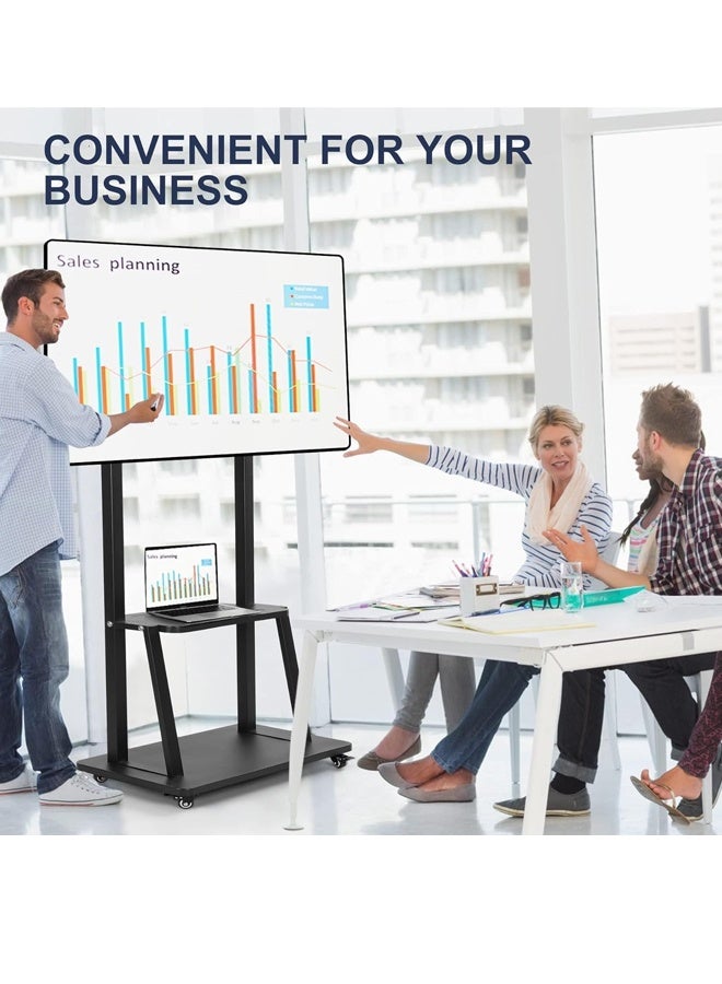 عربة حامل تلفزيون متنقلة شديدة التحمل مزودة بعجلات، ارتفاع قابل للتعديل للوحات الذكية وشاشات LCD/LED/OLED من 32 إلى 75 بوصة، سعة 220 رطلاً، حامل متحرك محمول مع رف تخزين (أسود) - Image 3