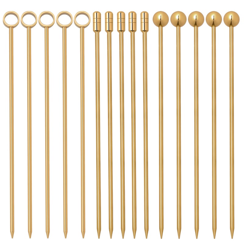 I-MART 15 Pack Stainless Steel Cocktail Picks Martini Olive Skewers, Reusable Metal Garnish Sticks for Drinks, Appetizers, Bloody Mary, Olives, Citrus, Fruit Decor (Gold, 4.25 Inch) - Image 1