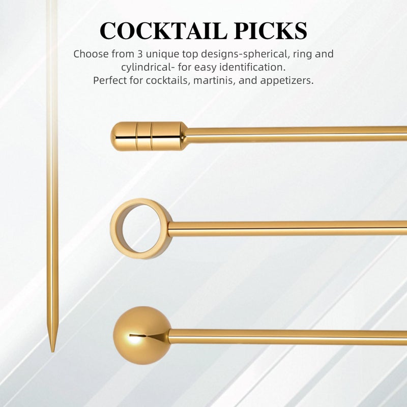I-MART 15 Pack Stainless Steel Cocktail Picks Martini Olive Skewers, Reusable Metal Garnish Sticks for Drinks, Appetizers, Bloody Mary, Olives, Citrus, Fruit Decor (Gold, 4.25 Inch) - Image 2