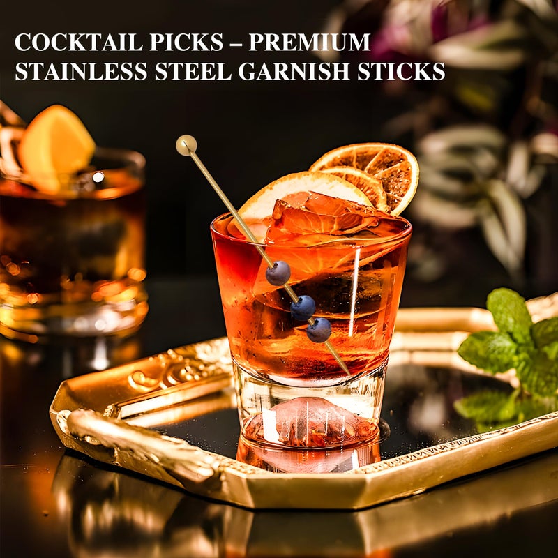 I-MART 15 Pack Stainless Steel Cocktail Picks Martini Olive Skewers, Reusable Metal Garnish Sticks for Drinks, Appetizers, Bloody Mary, Olives, Citrus, Fruit Decor (Gold, 4.25 Inch) - Image 3
