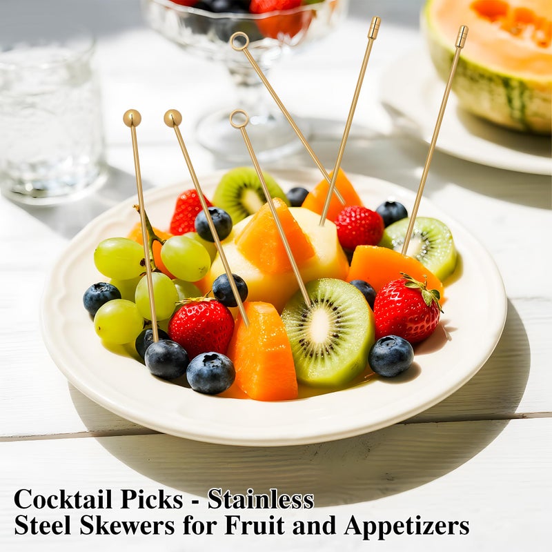 I-MART 15 Pack Stainless Steel Cocktail Picks Martini Olive Skewers, Reusable Metal Garnish Sticks for Drinks, Appetizers, Bloody Mary, Olives, Citrus, Fruit Decor (Gold, 4.25 Inch) - Image 5