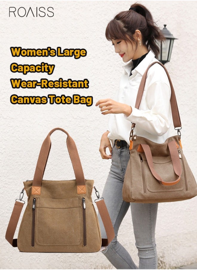roaiss - Women's Fashion Canvas Tote Bag Large Capacity Multi Pocket Handbag Hardware Practical Fabric - Image 1