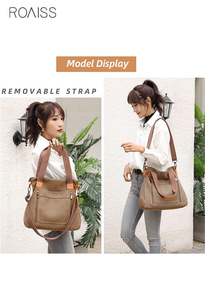 roaiss - Women's Fashion Canvas Tote Bag Large Capacity Multi Pocket Handbag Hardware Practical Fabric - Image 1