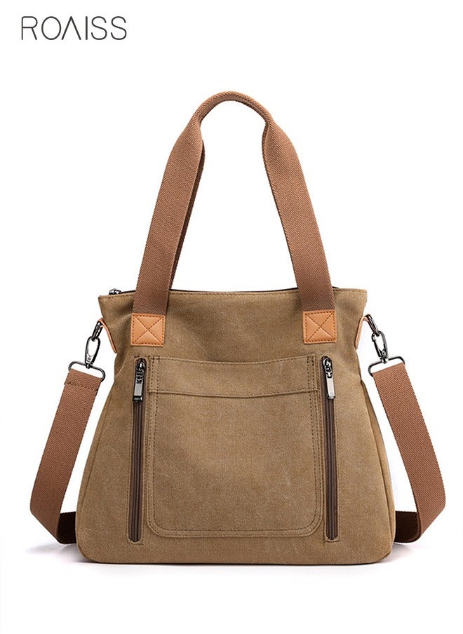 roaiss - Women's Fashion Canvas Tote Bag Large Capacity Multi Pocket Handbag Hardware Practical Fabric - Image 1