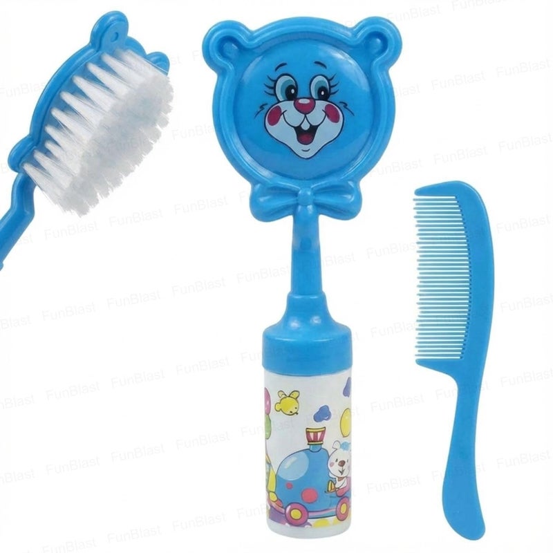Baby Musical Hair Brush & Comb Set – Cute Animal Design Soft Bristles Hairbrush, Gentle Hair Grooming Set for 0+ Months Newborns, Infants & Toddlers (Blue)