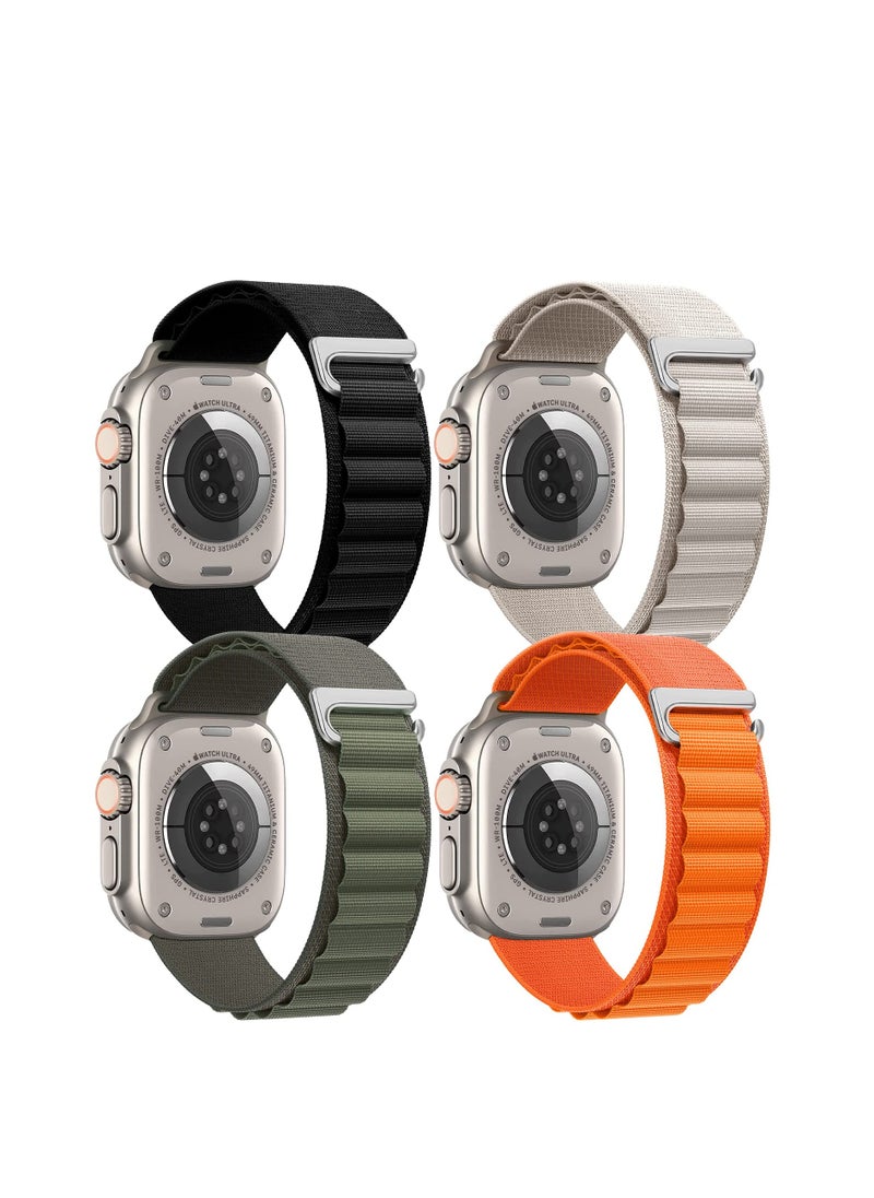 Denx BM 4pack for Apple Watch  Alpine Loop Band 49mm/45mm/44mm Nylon Woven Sport Strap Compatible with iWatch Series 8/Ultra/7/SE/6/5/4/3/2/8 White/Green/Orange/Black  - Image 1