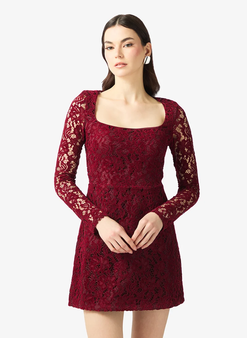 Lace Detail Square Neck Mini Dress