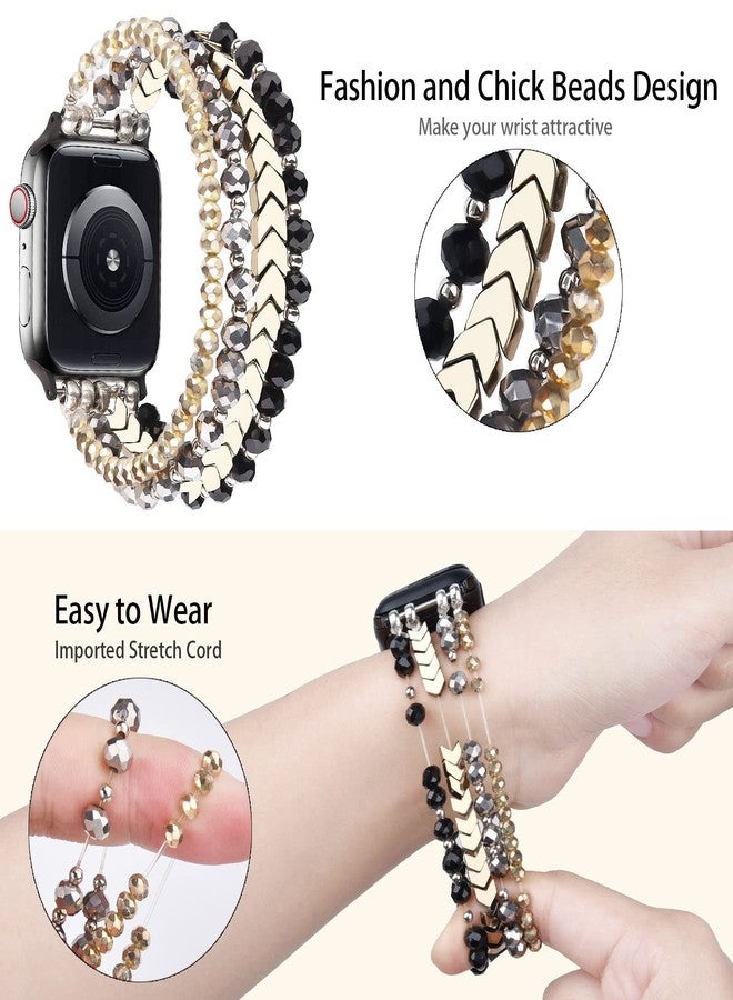 MOFREE Beaded Bracelet Compatible with Apple Watch Band 38mm/40mm/41mm/42mm, Fashion Elastic Stretch Women Bands for iWatch Series 11/10/9/8/7/SE/6/5/4/3/2/1 iPhone Watch Strap Bands (Black/Gray/Gold) - Image 3