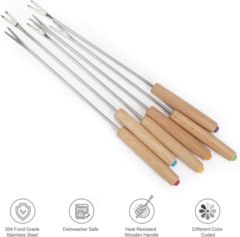 STYDDI Fondue Fork, 18Pcs Stainless Steel Color Coding Fondue Forks with Wooden Handle for Chocolate Fountain Cheese Fondue Roast Marshmallows, 9.5 Inch - Image 2