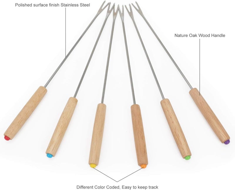 STYDDI Fondue Fork, 18Pcs Stainless Steel Color Coding Fondue Forks with Wooden Handle for Chocolate Fountain Cheese Fondue Roast Marshmallows, 9.5 Inch - Image 4