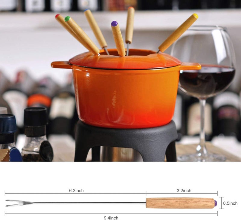 STYDDI Fondue Fork, 18Pcs Stainless Steel Color Coding Fondue Forks with Wooden Handle for Chocolate Fountain Cheese Fondue Roast Marshmallows, 9.5 Inch - Image 3