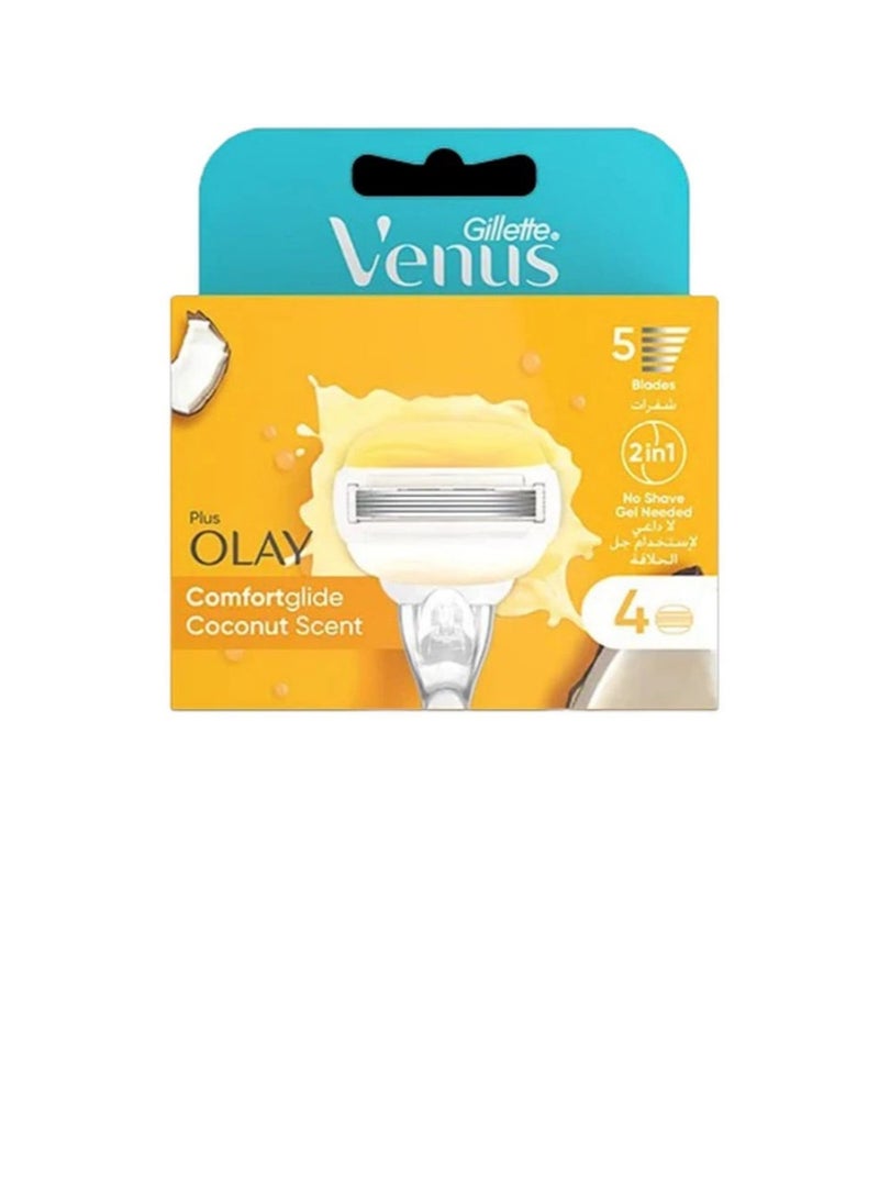 Gillette Venus Gillette Olay ComfortGlide Womens 5 Razor Blade Refills, 4 Count, Infused with Coconut Scent - Image 1