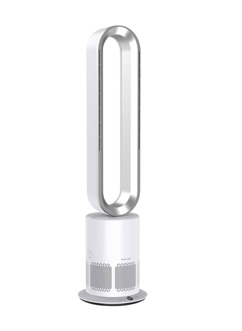 GREEN LION - Air Cooler with Air Purification / UK Plug / 1-10 Level Speed / Digital Display / Touch Keys / Smart Timing / Leafless Safe / 6800 RPM / Low Noise / Bladeless Safety / Modern Design - Silver & White - Image 1