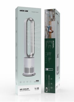 GREEN LION Air Cooler with Air Purification / UK Plug / 1-10 Level Speed / Digital Display / Touch Keys / Smart Timing / Leafless Safe / 6800 RPM / Low Noise / Bladeless Safety / Modern Design - Silver & White  - Image 3