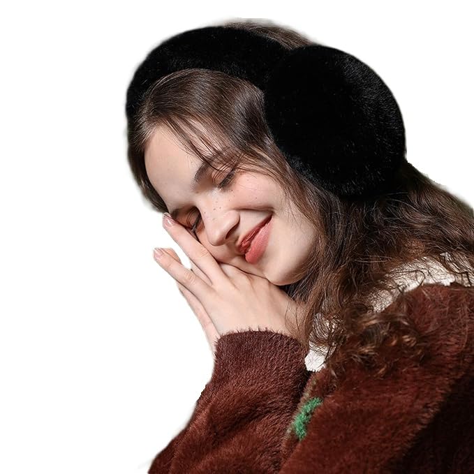 Alexvyan Black Winter Foldable Ear Muffs Ear Warmers Warm Earmuffs Soft Extra Fur Cold Protection Earband Ear Protection Cuddly Winter Accessories Female & Male for Outdoor- Extra Fur - Image 5