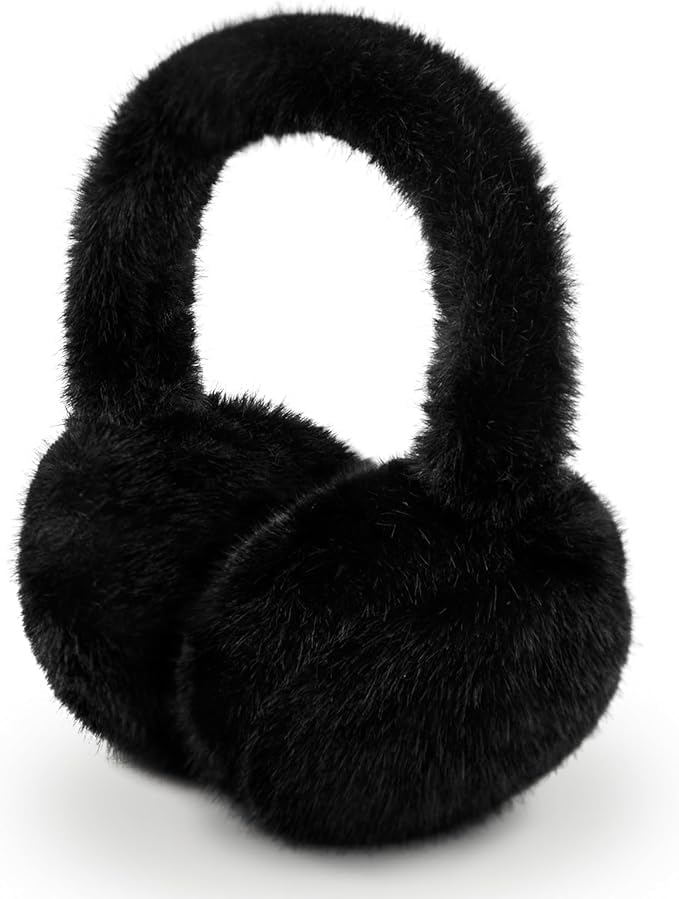 Alexvyan Black Winter Foldable Ear Muffs Ear Warmers Warm Earmuffs Soft Extra Fur Cold Protection Earband Ear Protection Cuddly Winter Accessories Female & Male for Outdoor- Extra Fur - Image 2