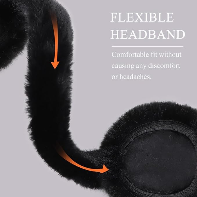 Alexvyan Black Winter Foldable Ear Muffs Ear Warmers Warm Earmuffs Soft Extra Fur Cold Protection Earband Ear Protection Cuddly Winter Accessories Female & Male for Outdoor- Extra Fur - Image 3