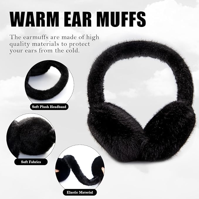 Alexvyan Black Winter Foldable Ear Muffs Ear Warmers Warm Earmuffs Soft Extra Fur Cold Protection Earband Ear Protection Cuddly Winter Accessories Female & Male for Outdoor- Extra Fur - Image 4