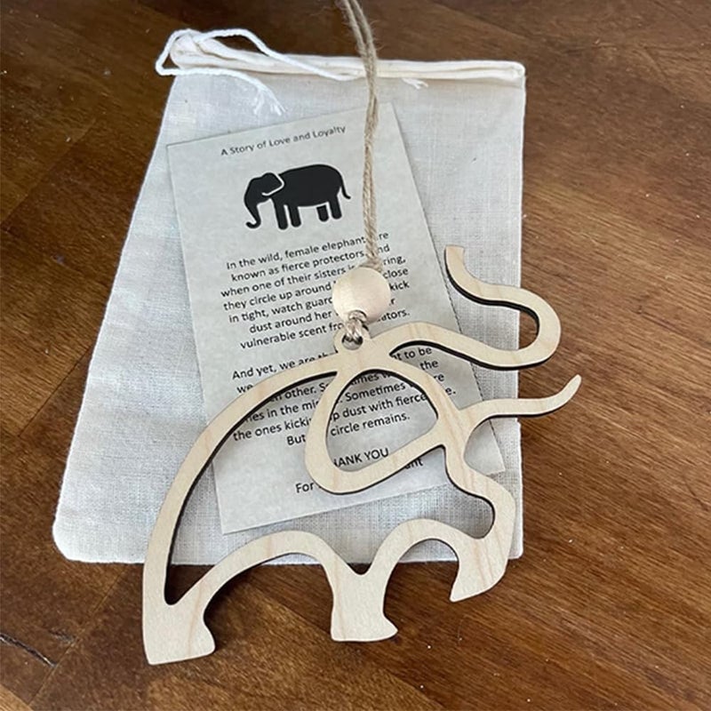 كلاراكو زينة على شكل فيل لرابطة الأخوة والصداقة، زينة خشبية على شكل فيل لرابطة الأخوة والصداقة، هدية تذكارية مع قصة وحقيبة، زينة عيد الميلاد لقبيلة الفيل، هدايا صداقة للأخوات (20 قطعة) - Image 3