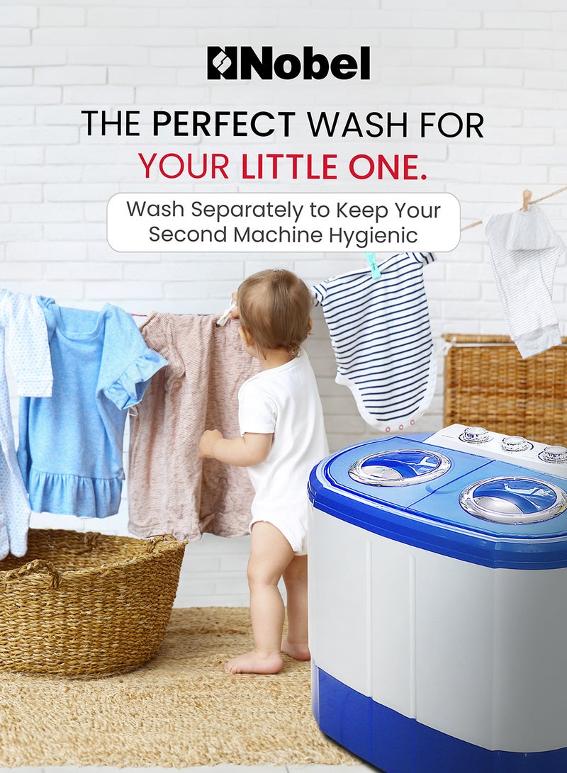 Nobel 3/1 KG Compact Washing Machine with 3KG Washing and 1 KG Spin Capacity, 3 Knobs Control for Washing and Spinning, Durable High-Quality Plastic Body, IPX4 Rating, 60W Wash Power, 25W Spin Power, Energy Efficient 2.5 kg NWM300 White - Image 5