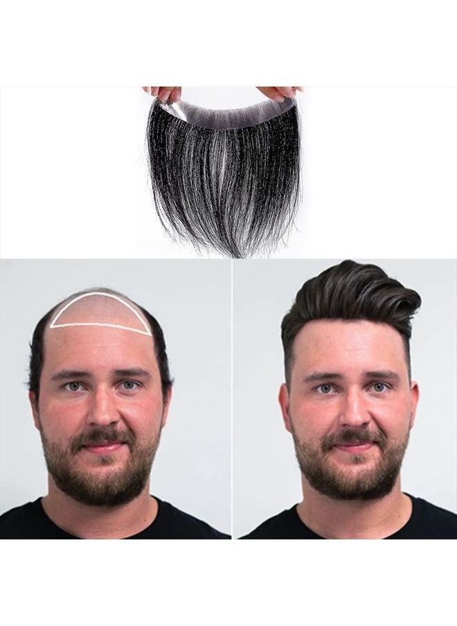 Meiverah Frontal Hairpiece for Men Natural Black Hair Extension Hairline Loss Straight Tape in Human Hair Toppers Replacement Toupee (0.78"x6.3", Natural Black)  - Image 1