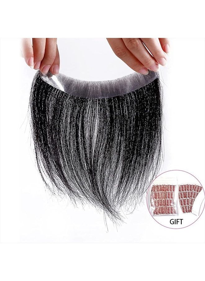 Meiverah Frontal Hairpiece for Men Natural Black Hair Extension Hairline Loss Straight Tape in Human Hair Toppers Replacement Toupee (0.78"x6.3", Natural Black)  - Image 2