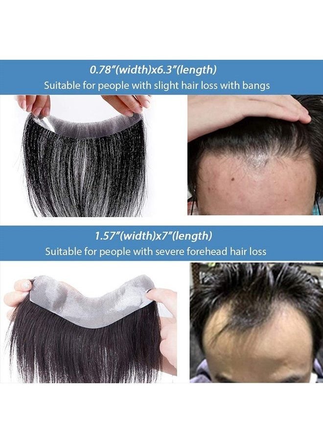 Meiverah Frontal Hairpiece for Men Natural Black Hair Extension Hairline Loss Straight Tape in Human Hair Toppers Replacement Toupee (0.78"x6.3", Natural Black)  - Image 3