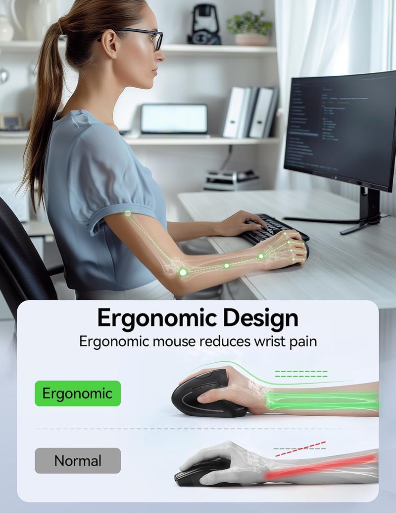 TECKNET Ergonomic Mouse, Wireless Rechargeable Vertical Mouse for Carpal Tunnel Right Hand, 4800 DPI 5 Adjustable Levels 2.4GHz with USB-A Receiver, Silent Click, for Laptop, PC, Desktop (Not USB-C) - Image 4